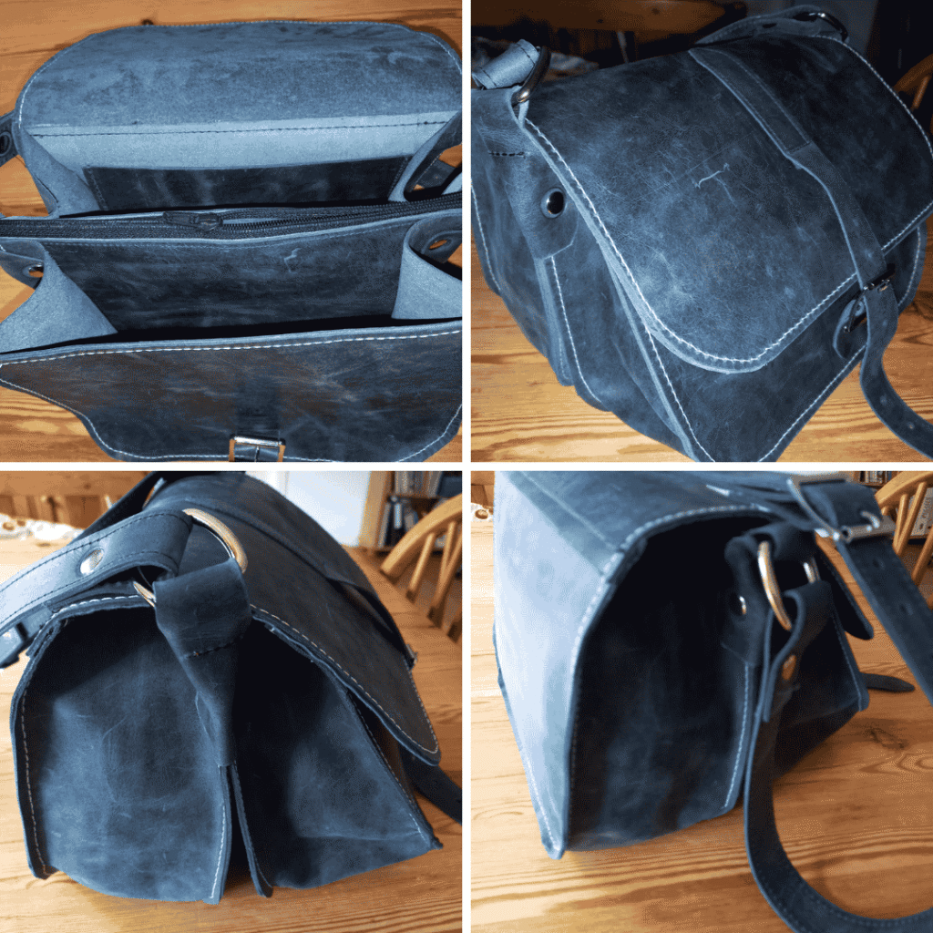 Blauwe leren tas
